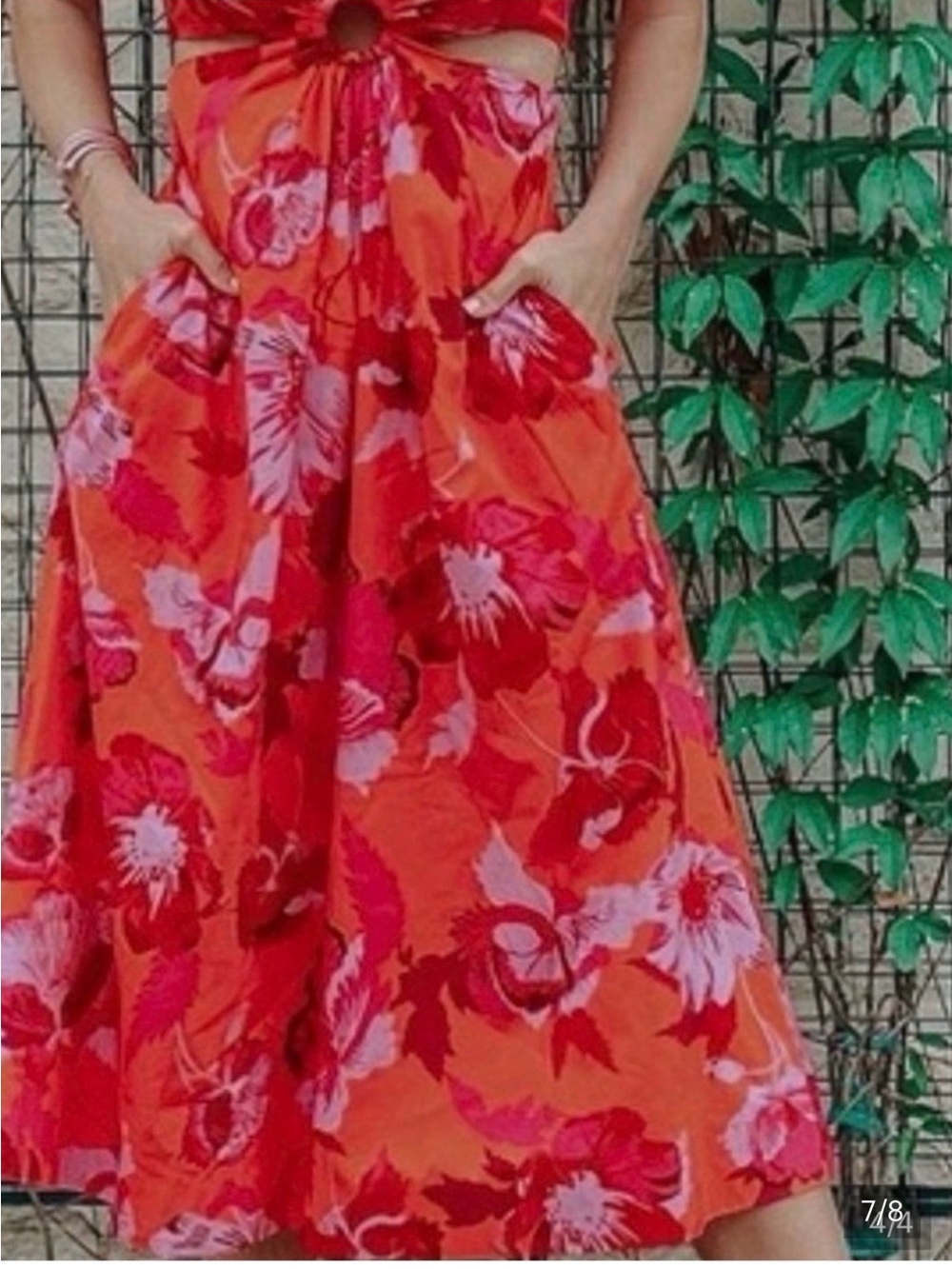 Orange Maxi Dress with Pink Floral Cutout